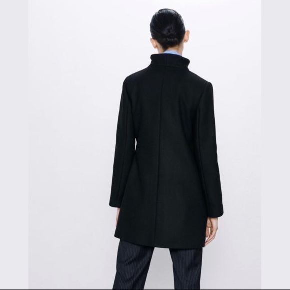 ZARA MANTECO Italian Luxury Wool Black Asymmetrical Belted Jacket Colins Coat M - Picture 10 of 16